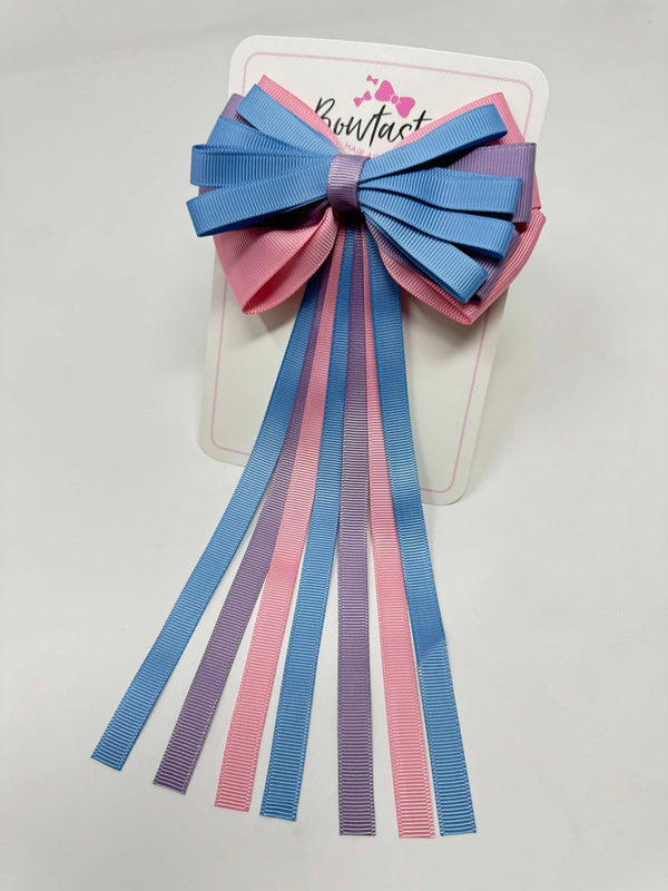 4 Inch Streamer Tail Bow - French Blue, Fresco & Peony