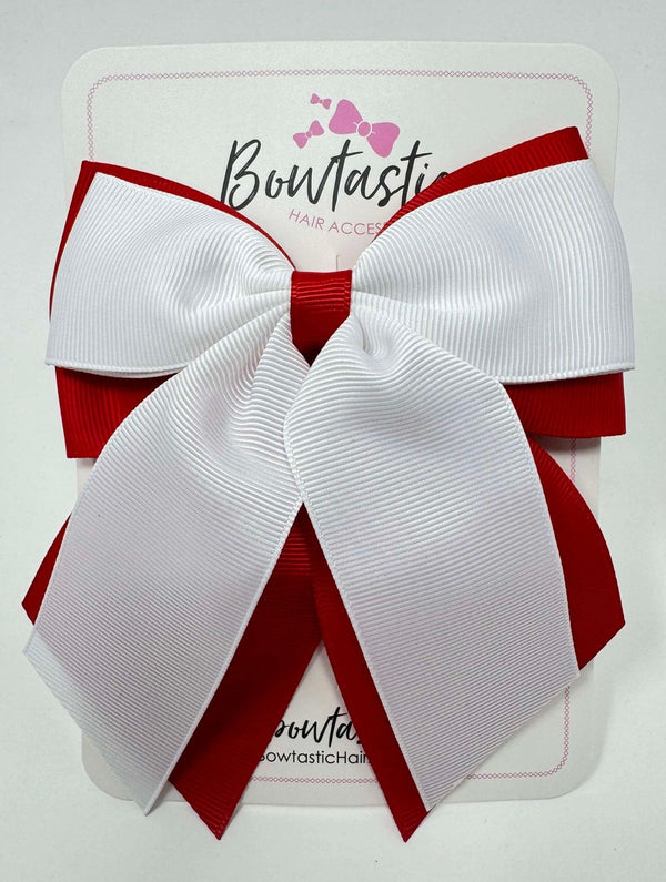 4.5 Inch 2 Layer Tail Bow - White & Red