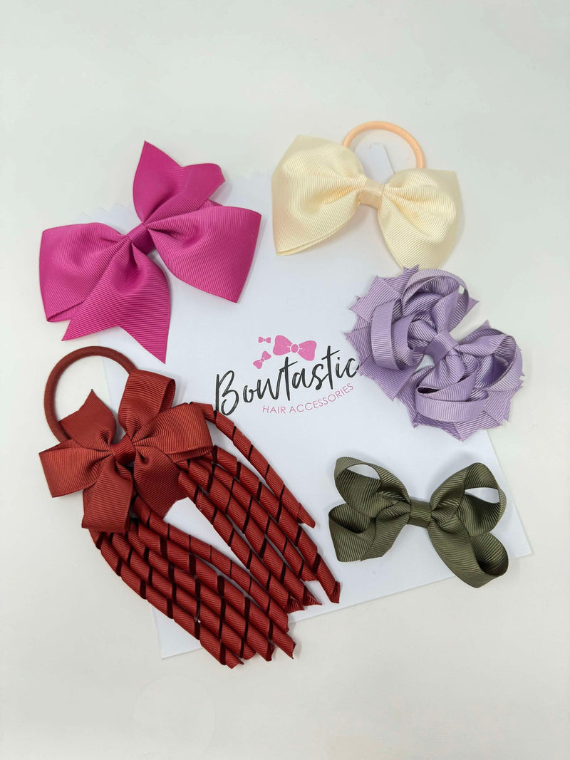 Surprise Bundle - Medium Bow/Bobbles - 5 Pack - Autumn Colours