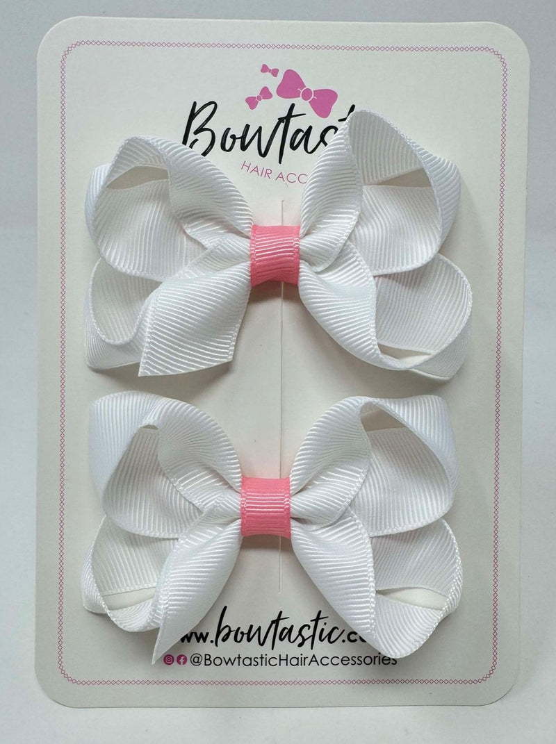 3 Inch Bow - White & Pink - 2 Pack