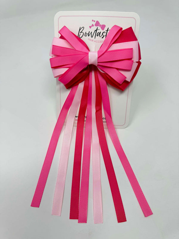 4 Inch Streamer Tail Bow - Hot Pink, Pearl Pink & Camellia Rose