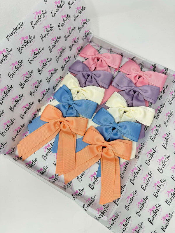 Bow Set - 4.5 inch Tail Bow - 10 Pack - Peony, French Blue, Fresco, Antique White & Peach