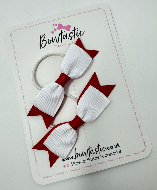 2.75 Inch 2 Layer Tuxedo Bow Thin Elastic - White & Red - 2 Pack