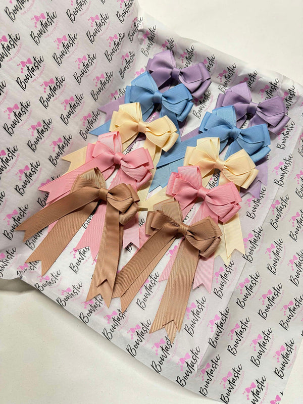 Bow Set - 4 inch Tail Bow - 10 Pack - Fresco, French Blue, Nude, Peony, Natural