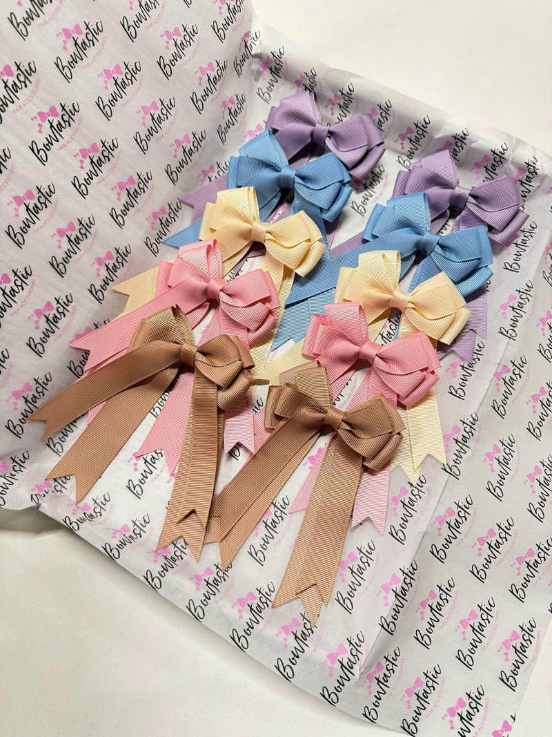 Bow Set - 4 inch Tail Bow - 10 Pack - Fresco, French Blue, Nude, Peony, Natural