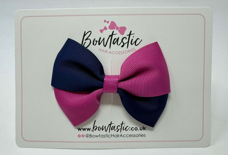 3.5 Inch Twist Bow - Raspberry Rose & Navy