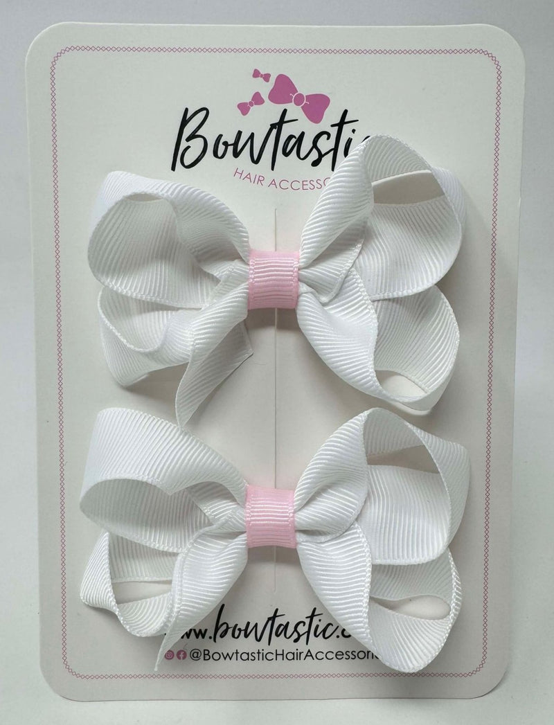 3 Inch Bow - White & Pearl Pink  - 2 Pack