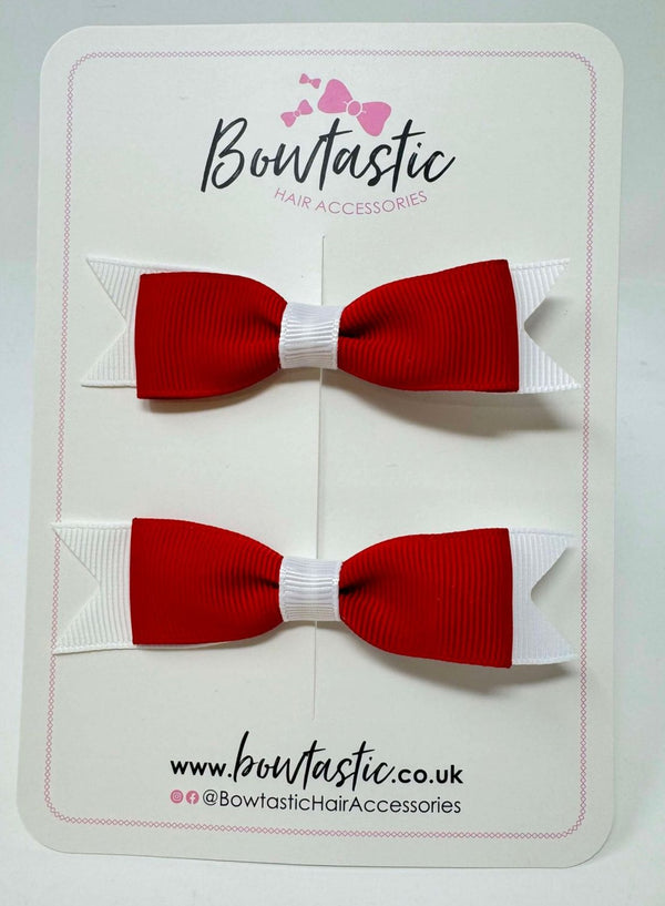 2.75 Inch 2 Layer Tuxedo Bow - Red & White - 2 Pack