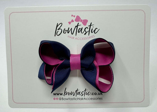 3 Inch Bow - Navy & Raspberry Rose