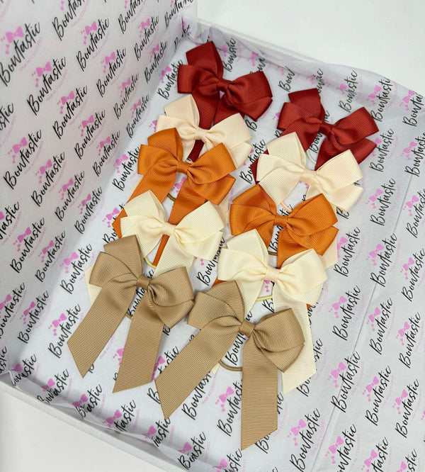 Bow Set - 3.5 inch Tail - Thin Elastic - 10 Pack - Rust, Nude, Ginger, Cream & Latte