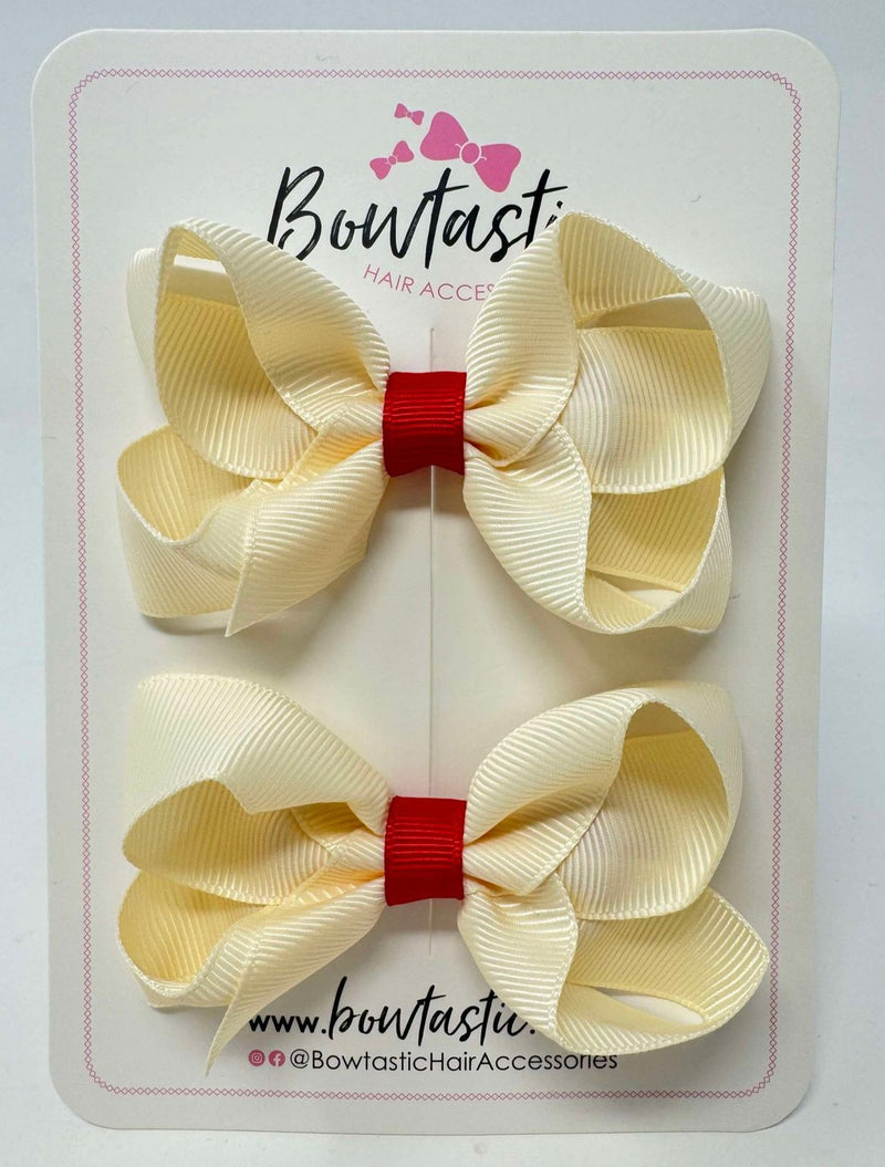 3 Inch Bow - Cream & Red - 2 Pack