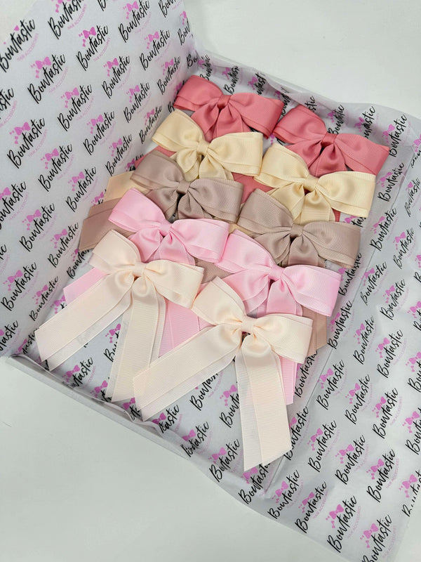 Bow Set - 4.5 inch Tail Bow - 10 Pack - Sideshow Rose, Vanilla, Pearl Pink, Dusty Rose & Nude