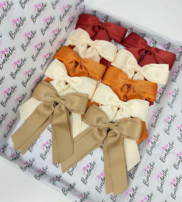 Bow Set - 4.5 inch Tail Bow Bobble - 10 Pack - Rust, Nude, Ginger, Cream & Latte