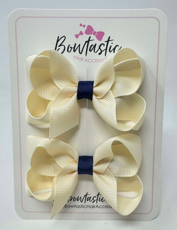 3 Inch Bow - Cream & Ink Blue - 2 Pack