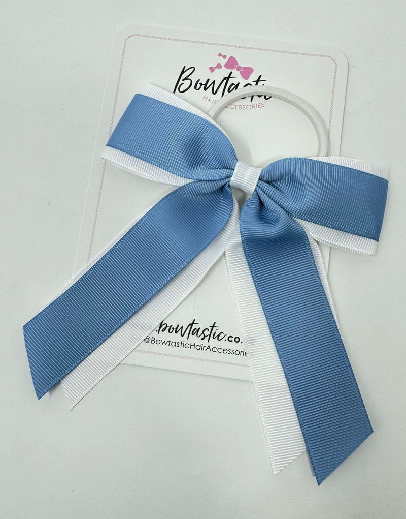 4.5 Inch Tail Bow Bobble - White & French Blue