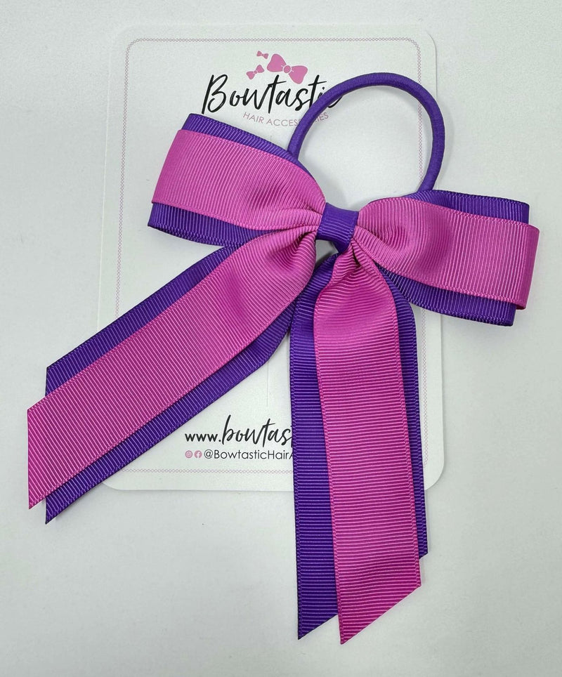 4.5 Inch Tail Bow Bobble - Purple & Garden Rose