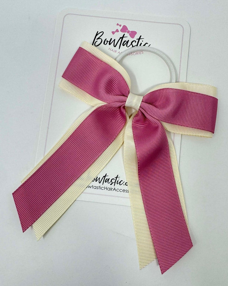 4.5 Inch Tail Bow Bobble - Ivory & Wild Rose