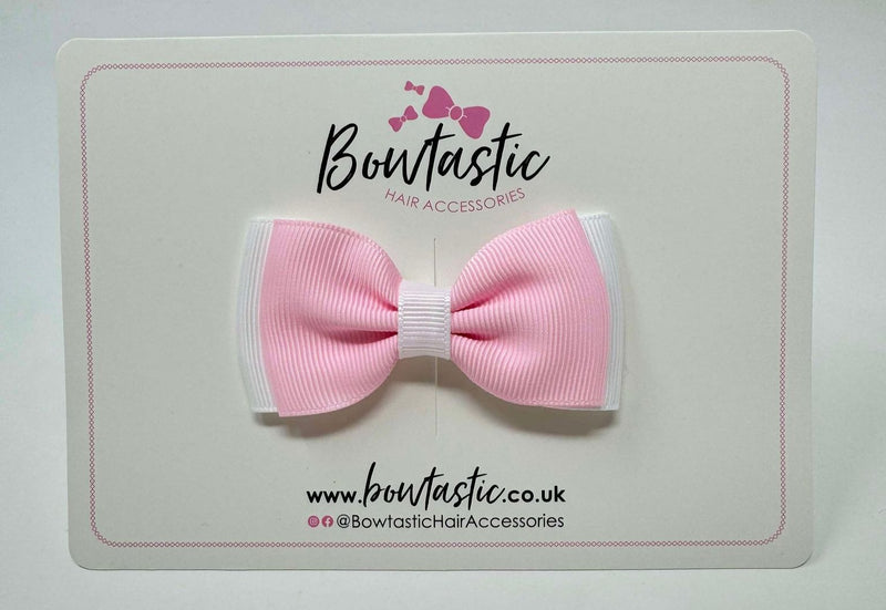 3 Inch Flat Double Bow - White & Pearl Pink