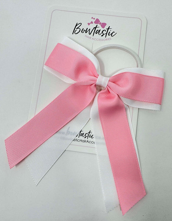 4.5 Inch Tail Bow Bobble - Pink & White