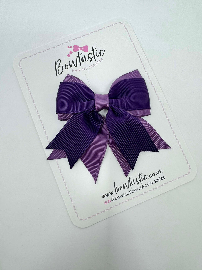 3 Inch Flat 2 Layer Tail Bow Thin Elastic - Plum & Amethyst