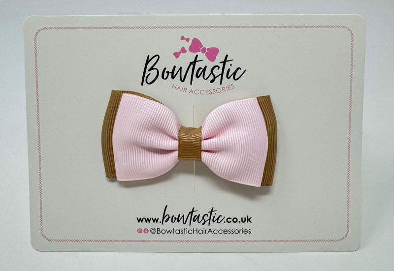 3 Inch Flat Double Bow - Latte & Powder Pink