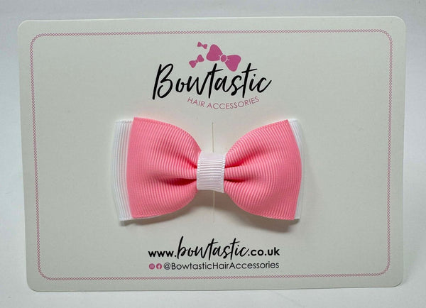 3 Inch Flat Double Bow - Pink & White