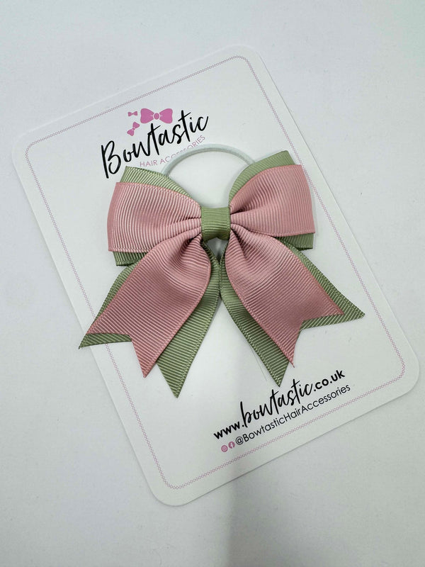 3 Inch Flat 2 Layer Tail Bow Thin Elastic - Sweet Nectar & Olive Grey