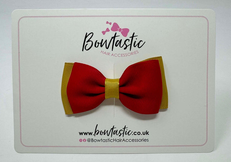 3 Inch Flat Double Bow - Dijon & Red