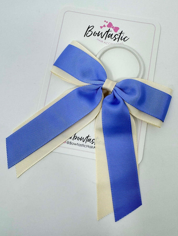 4.5 Inch Tail Bow Bobble - Cream & Iris