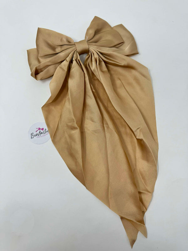 XL Satin Tail Bow - Tan