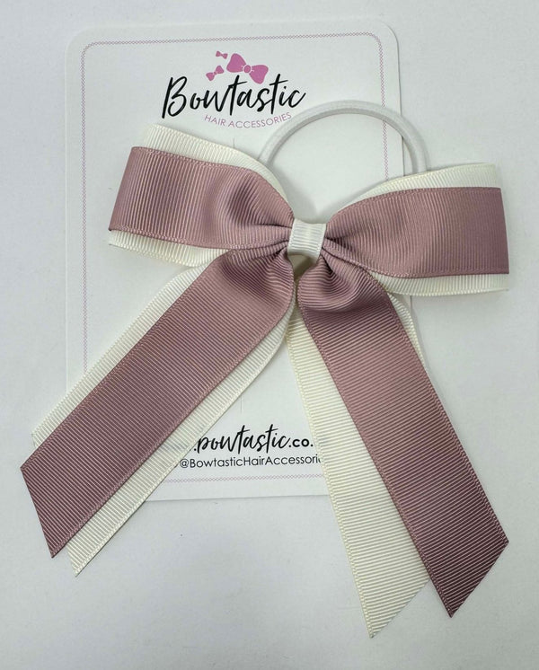 4.5 Inch Tail Bow Bobble - Antique White & Antique Mauve