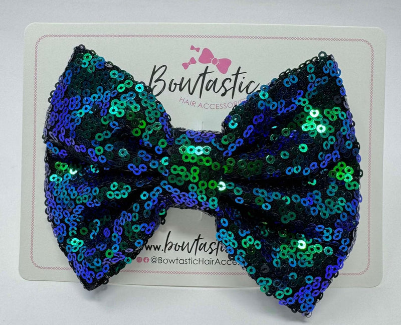 4.5 inch Sequin Bow - Green & Navy