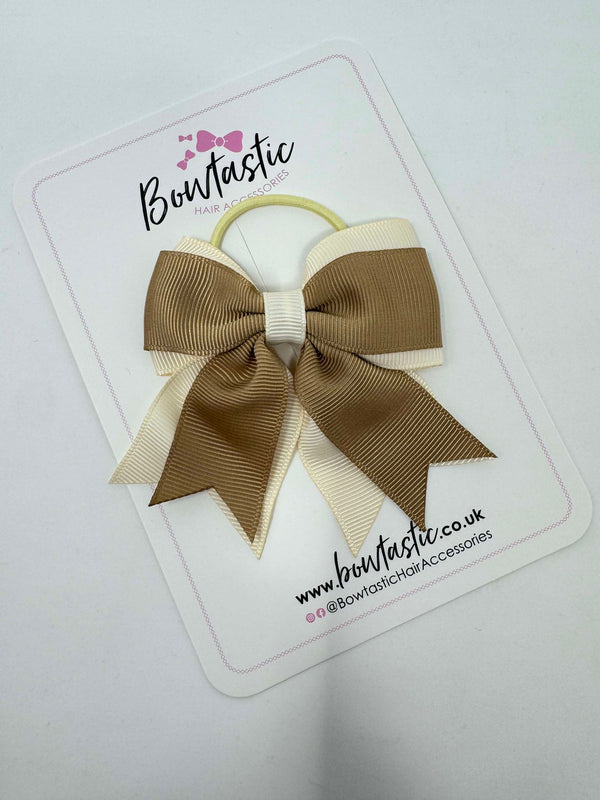 3 Inch Flat 2 Layer Tail Bow Thin Elastic - Latte & Cream