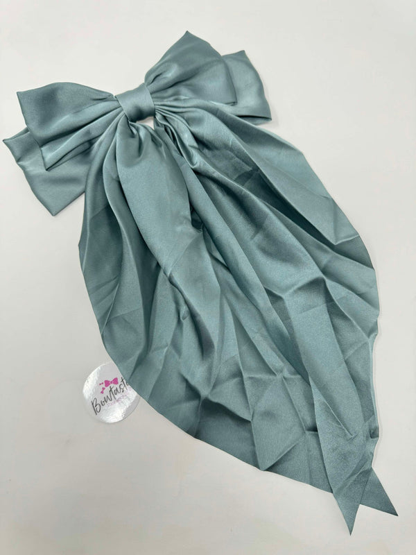 XL Satin Tail Bow - Nile Blue