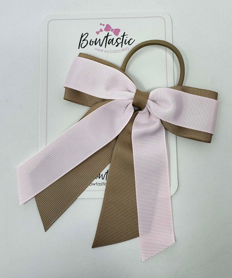 4.5 Inch Tail Bow Bobble - Latte & Powder Pink