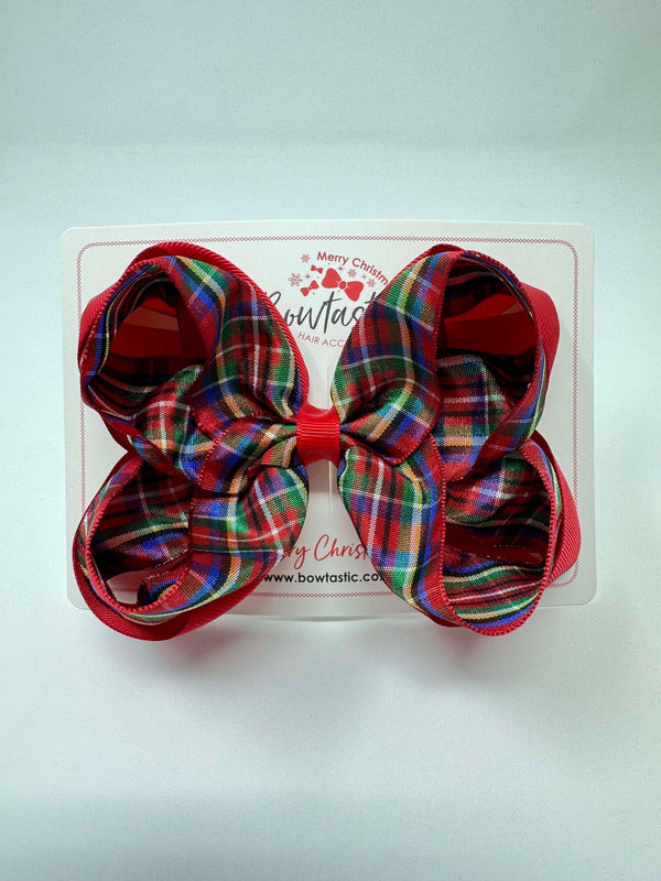 5 Inch Double Bow - Red & Green Tartan