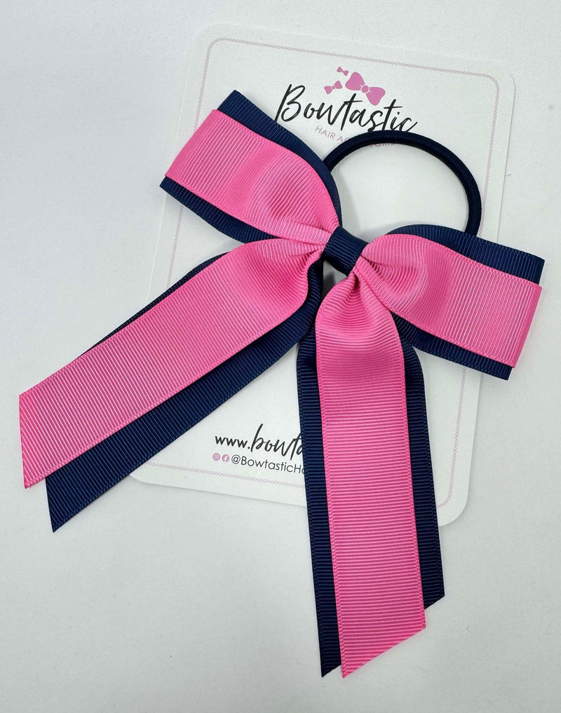 4.5 Inch Tail Bow Bobble - Navy & Hot Pink