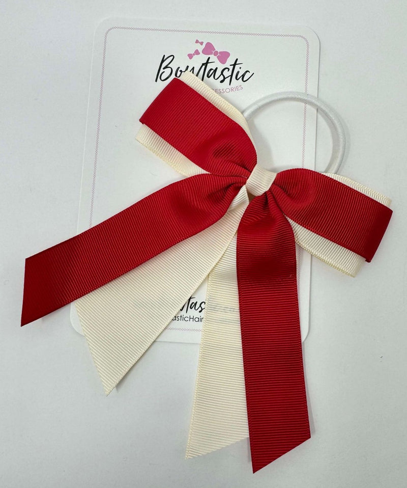 4.5 Inch Tail Bow Bobble - Cream & Red