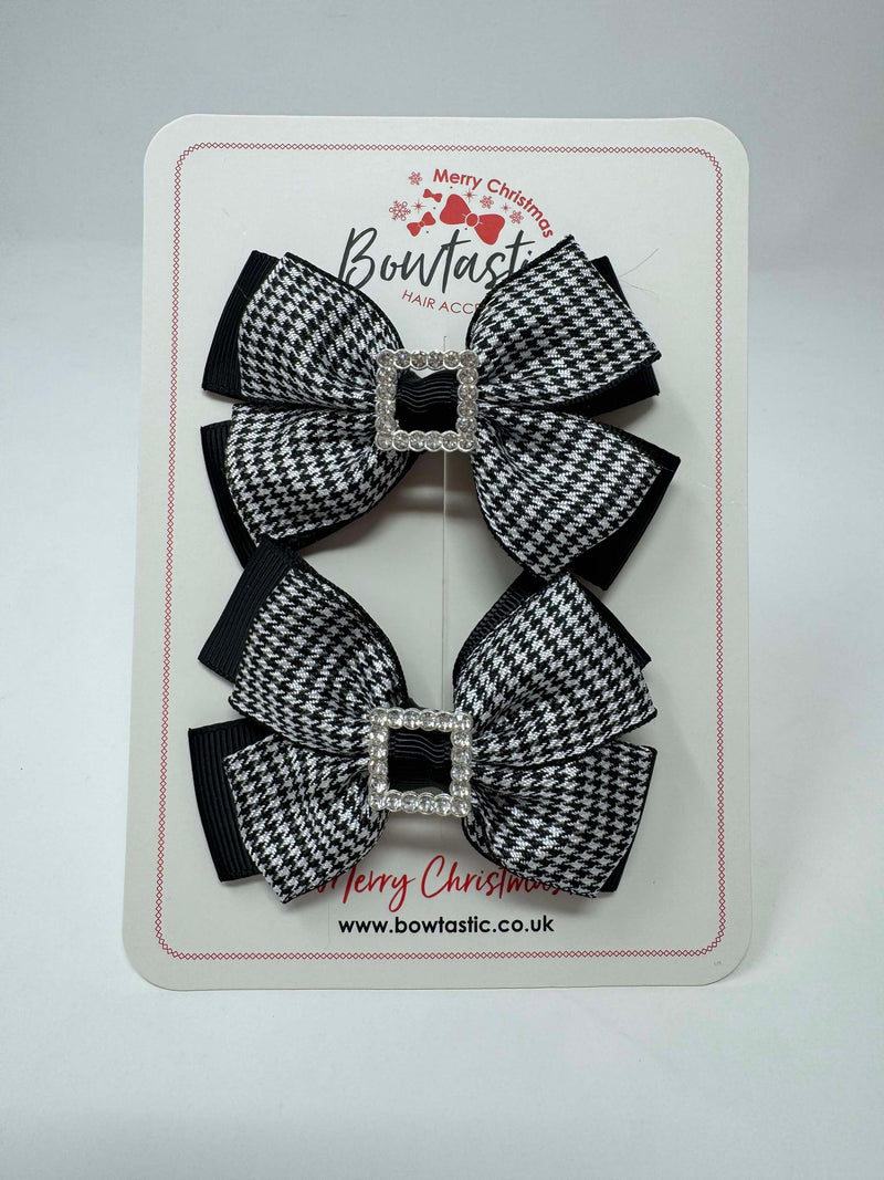 2.5 Inch Butterfly Gem Bow - Black & White Dogtooth - 2 Pack