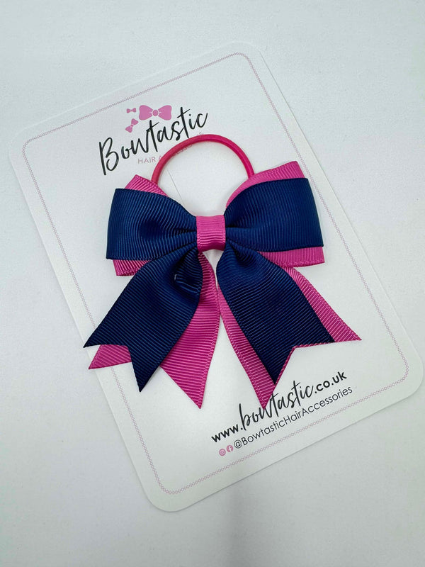 3 Inch Flat 2 Layer Tail Bow Thin Elastic - Raspberry Rose & Navy