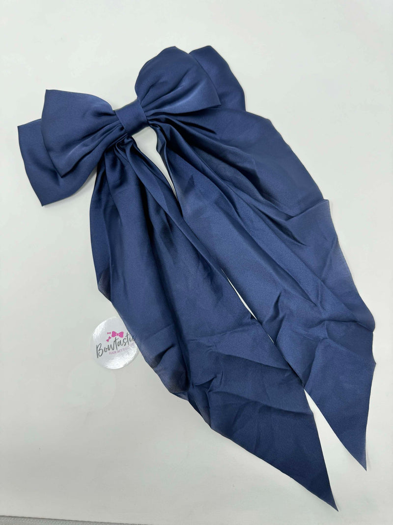 XL Satin Tail Bow - Navy