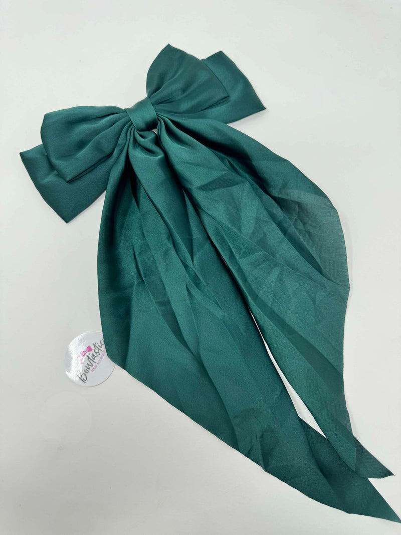 XL Satin Tail Bow - Hunter Green