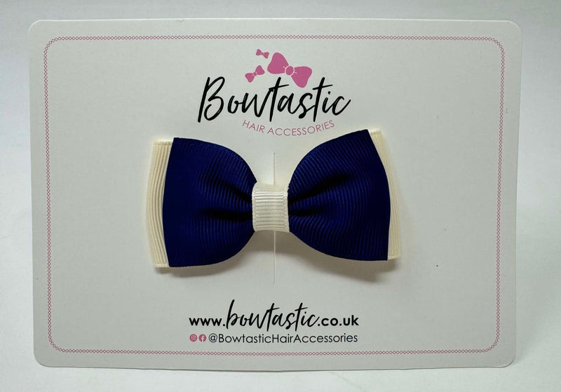 3 Inch Flat Double Bow - Cream & Ink Blue