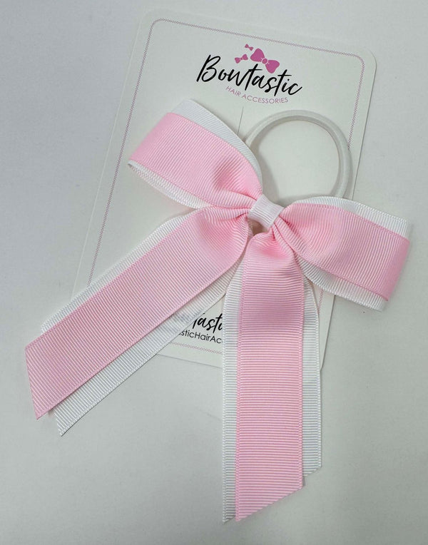 4.5 Inch Tail Bow Bobble - White & Pearl Pink