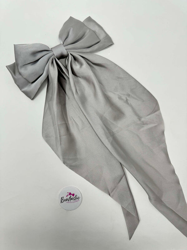 XL Satin Tail Bow - Silver