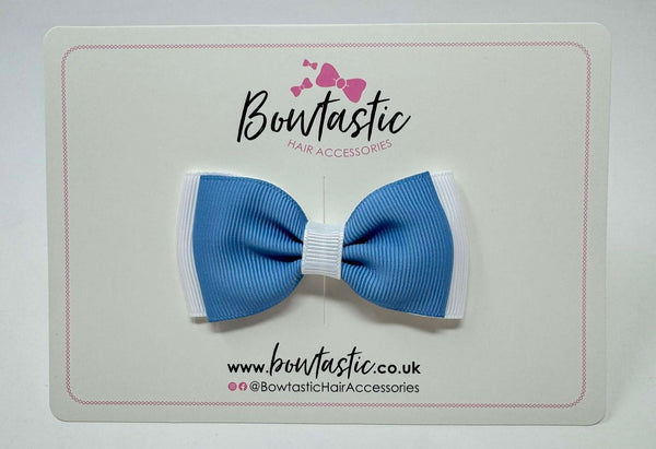 3 Inch Flat Double Bow - French Blue & White