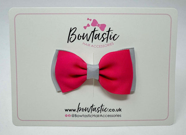 3 Inch Flat Double Bow - Light Silver & Camellia Rose