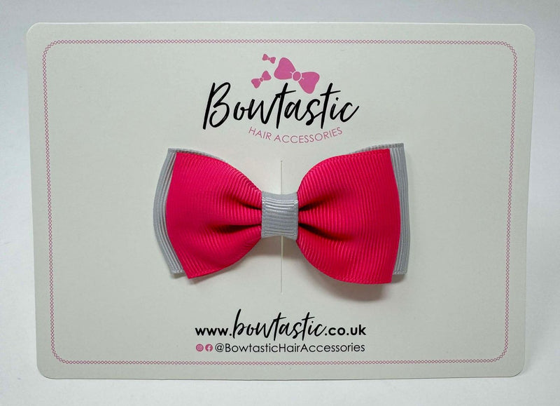 3 Inch Flat Double Bow - Light Silver & Camellia Rose