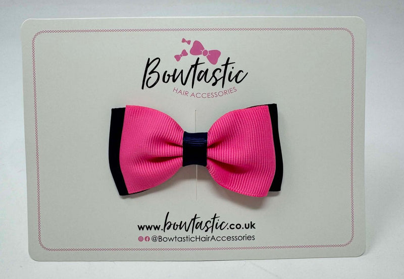 3 Inch Flat Double Bow - Hot Pink & Navy