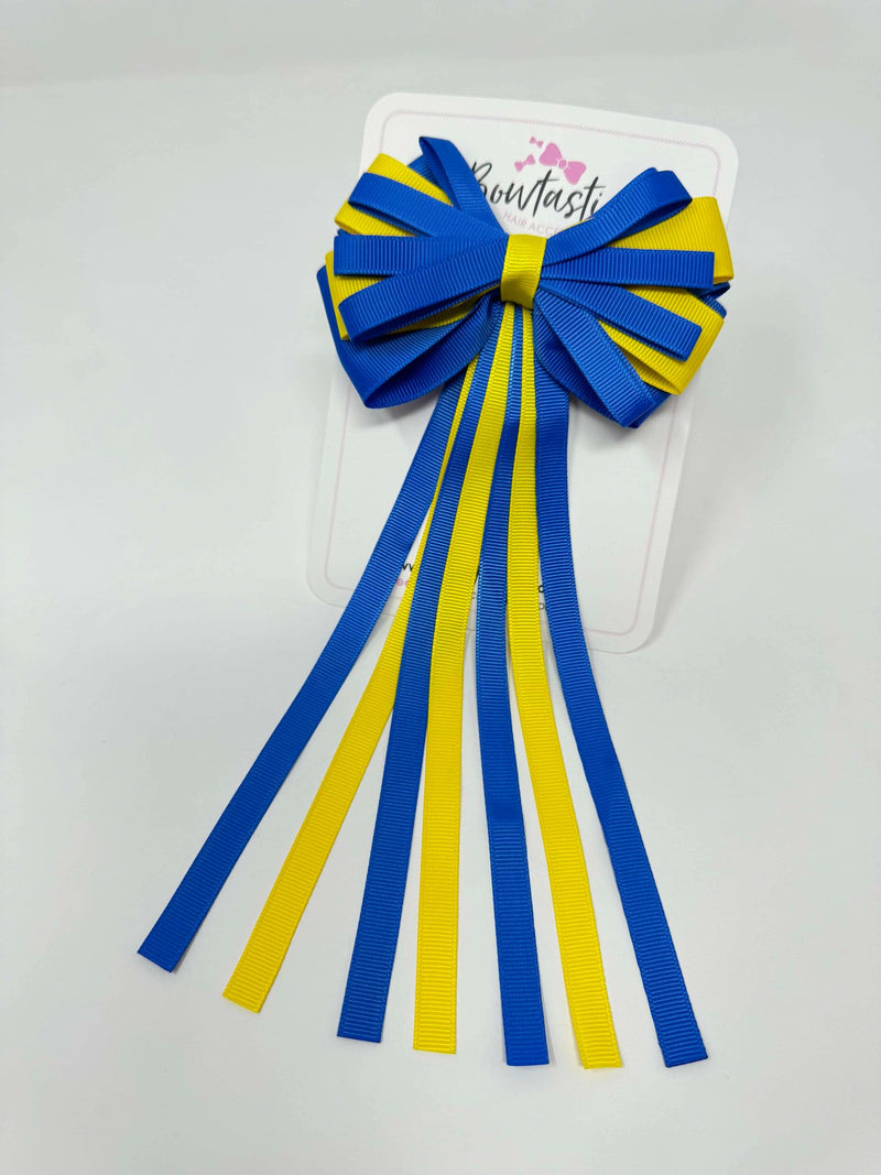 4 Inch Streamer Tail Bow - Royal Blue & Daffodil